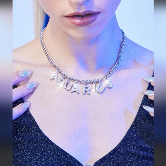 NWT Dolls Kill Aquarius Rhinestone Charm Syle Necklace - Picture 2 of 4